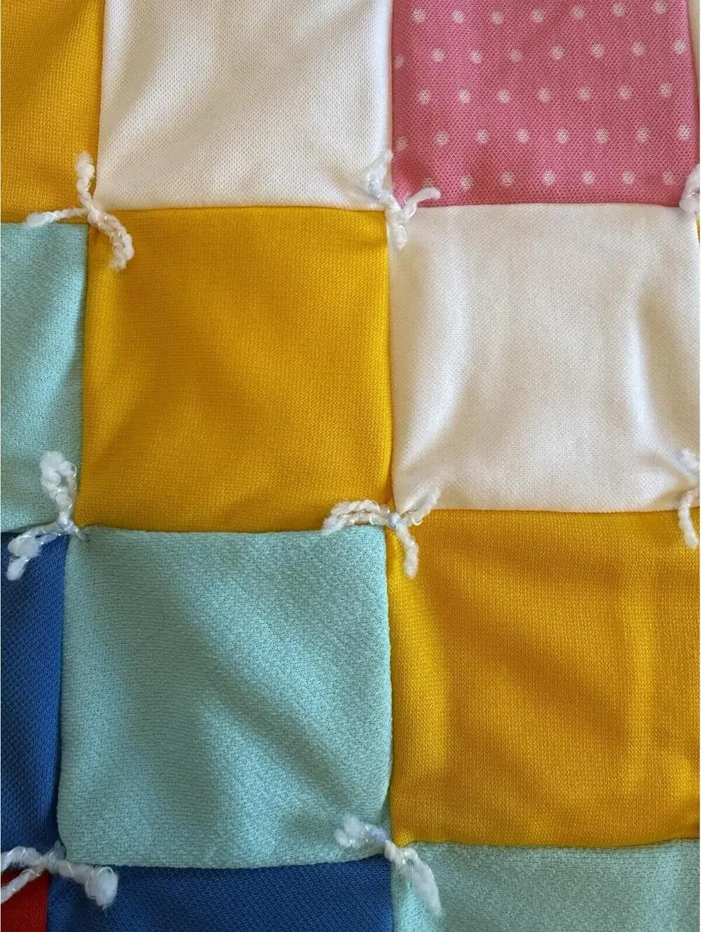 Vintage Handmade Trip Around The World Tied Quilt Twin Patchwork 64x92 Retro